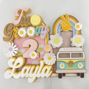 Two Groovy Cake Topper: 3D Hippie Birthday Party Decor
