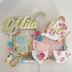 Tea Party Cake Topper: Personalized Birthday Decoration