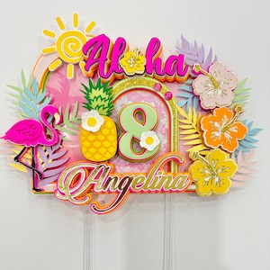 Tropical Flamingo Cake Topper: Personalized Aloha Party Decor