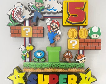 Super Mario Cake Topper, Mario Cake Topper, Super Mario Birthday Party, Mario cake topper