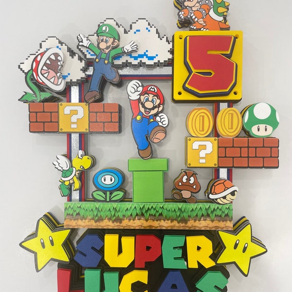 Super Mario Cake Topper, Mario Cake Topper, Super Mario Birthday Party, Mario cake topper