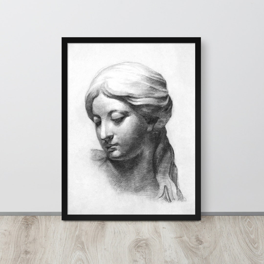 Female Portrait Study Vintage Sketch Art Drawing of a Woman Antique