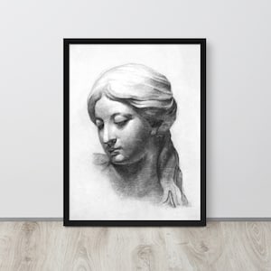 Female Portrait Study | Vintage Sketch Art | Drawing of a Woman | Antique Woman Sketch Art | Neutral Wall Art | Black and White Drawing