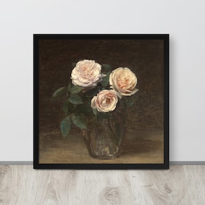 Dark Moody Rose Still Life | Vintage Roses Painting | Antique Flower Painting | Flower Art | Printable Wall Art | Gallery Print