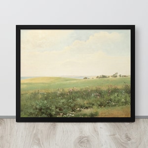 Spring Meadow Painting | Country Field | Vintage Flower Print | Countryside Art Print | Farmhouse Wall Decor