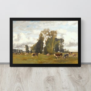 Vintage Cow Print | Grazing Cattle Painting | Antique Farm Art | Vintage Farm Painting | Farmhouse Wall Art