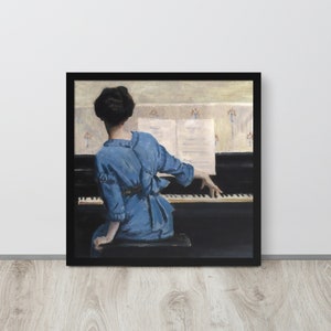 Antique Woman Playing Piano | Female Portrait | Oil Painting | Vintage Piano Art | Music Wall Art | Printable Art | Portrait Print