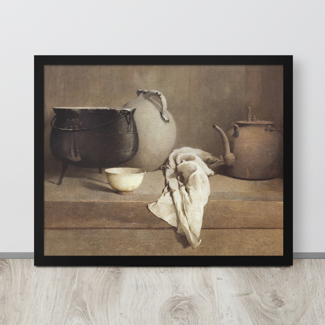 Country Kitchen Print | Vintage Oil Painting | Muted Warm Painting ...