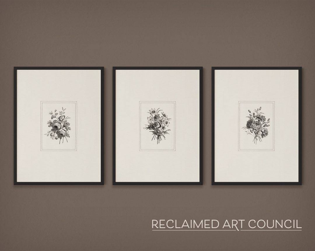 Vintage Etching Print Set of 3 Prints | Botanical Etchings | Printable ...