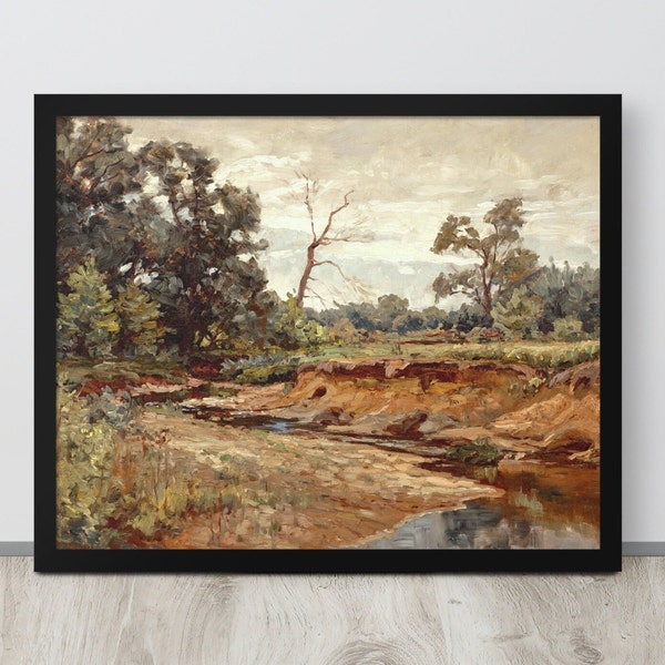 River Bank Landscape | Vintage River Print | River Painting | Landscape Print | Summer Art | Spring River Landscape | Riverscape Art