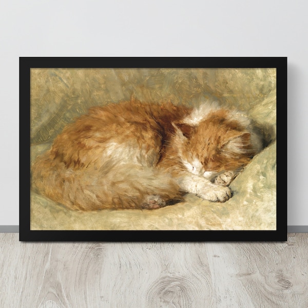 Vintage Cat Painting | Vintage Tabby Cat Print | Tabby Cat Oil Painting | Sleeping Kitten Print | Antique Pet Painting | Farmhouse Painting