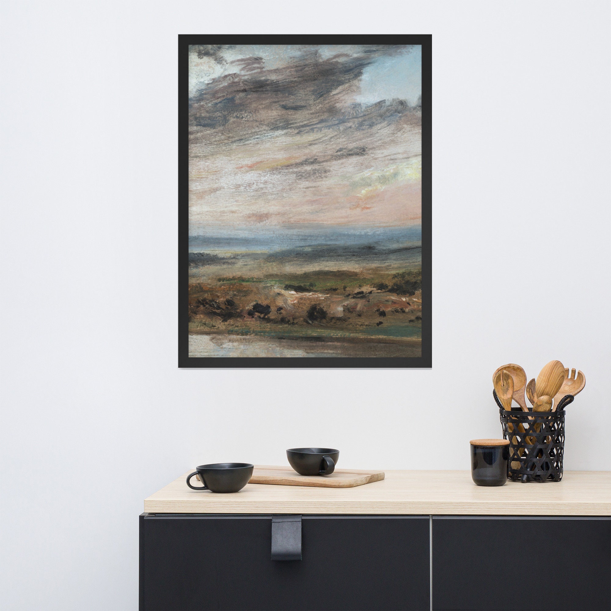 Moody Vintage Countryside Landscape Oil Painting | Rustic Neutral ...