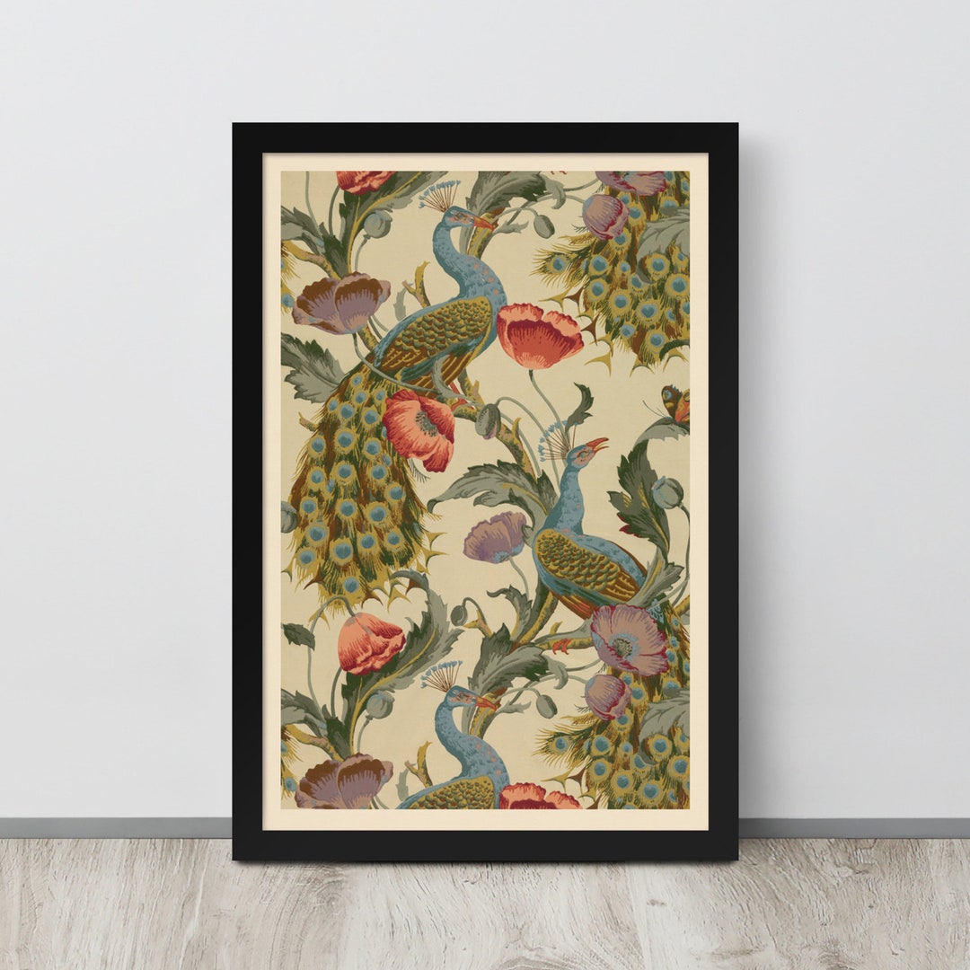 Vintage Peacock Wallpaper Print Peacock Art Print Antique Wallpaper