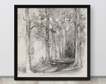 Vintage Tree Forest Sketch | Sketchbook Drawing | Antique Forest Sketch | Rustic Country Art | Sketchbook Art | Pencil Drawing