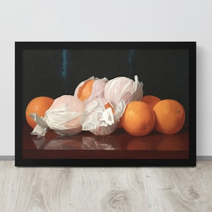 Oranges Still Life Painting | Vintage Oranges Oil Painting | Fruit Art Print | Kitchen Art | Orange Wall Art