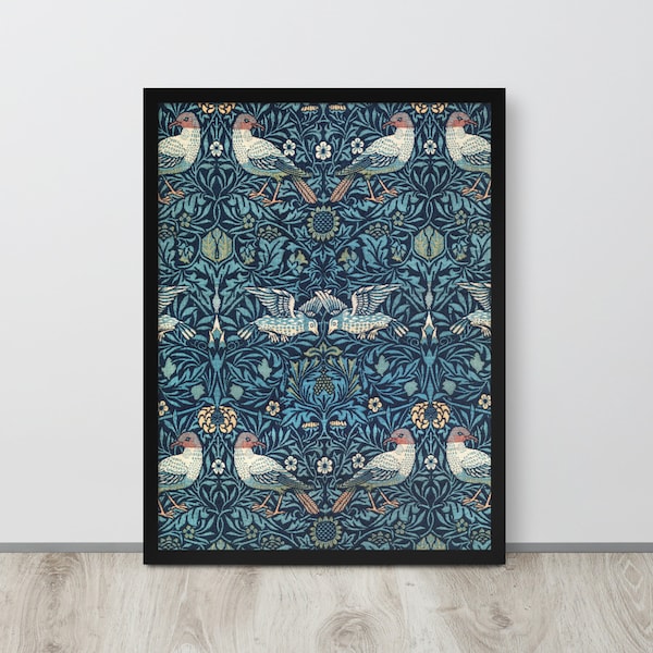 Blue Bird Fabric Wall Art | Antique Textile Print | Vintage Tapestry Design | Rustic Textile Print | Textile Wall Art | Bird Motif
