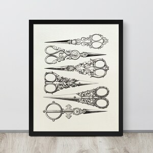 Vintage Victorian Scissors Print | Black and White Wall Art | Country Kitchen Decor | Farmhouse Art | Printable Art
