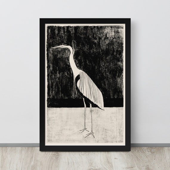 Vintage Heron Sketch | Antique Heron Drawing | Rustic Bird Art | Blue Heron Print | Sketchbook Art | Coastal Decor