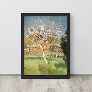 Rustic Neutral Apple Tree Oil Painting | Apple Tree Print | Landscape Painting | Farmhouse Gallery Wall Art | Apple Tree Print
