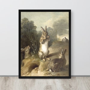 Vintage Rabbit Painting | Antique Bunnies Print | Nursery Bunny Art | Digital Download | Printable Wall Art | Farmhouse Decor | Fine Art