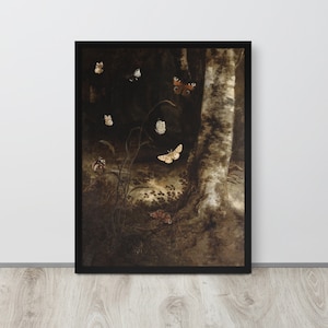 Dark Moody Forest Painting | Vintage Butterfly Print | Dark Landscape Painting | Dark Academia | Butterflies Print | Printable Art