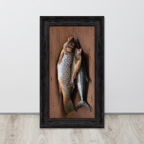 Vintage Fishing Wall Art Antique Fishing Oil Painting Catch of the Day Fish  on a Stringer Gift for Fisherman Digital Download 