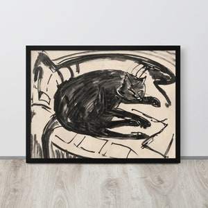Vintage Cat Painting | Black Cat Sleeping | Abstract Cat Print | Sleeping Kitten Wall Art | Cat Painting | Pet Portrait