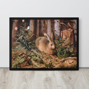 Hase Malerei Kunstdruck | Hase Poster | Antikes Wald Ölgemälde | Vintage Wald Dekor | Zauberhafte Natur | Zauberwald