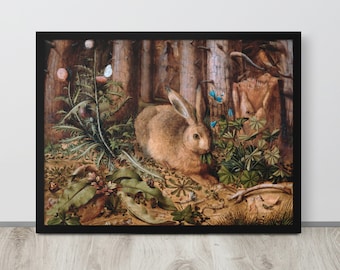 Rabbit Painting Art Print | Rabbit Poster | Antique Forest Oil Painting | Vintage Woodland Decor | Magical Nature | Enchanted Forest