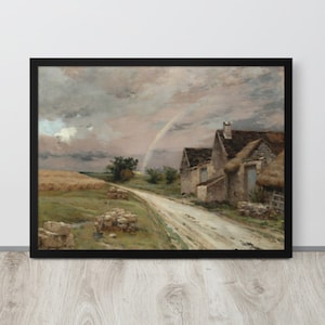 Vintage Landscape Rainbow Painting | Antique Ireland Print | Irish Country Landscape | Digital Download Wall Art | Farmhouse Print