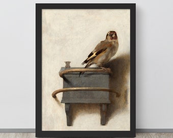 Vintage Bird Oil Painting | Rustic Goldfinch Painting | Antique Bird Print | Vintage Bird Art | Farmhouse Decor
