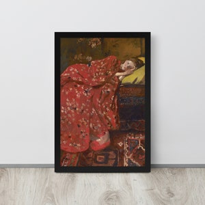 Vintage Portrait Painting | Girl in Red Kimono | Antique Girl Portrait | Digital Download | Printable Wall Art | Female Portrait