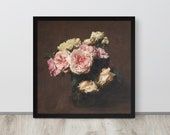 Dark Moody Rose Still Life Vintage Roses Painting Antique Flower Painting Flower Art Printable Wall Art Gallery Print
