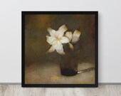 White Lily Still Life Vintage Lilies Painting Dark Moody Flower Painting Flower Art Printable Wall Art Gallery Print