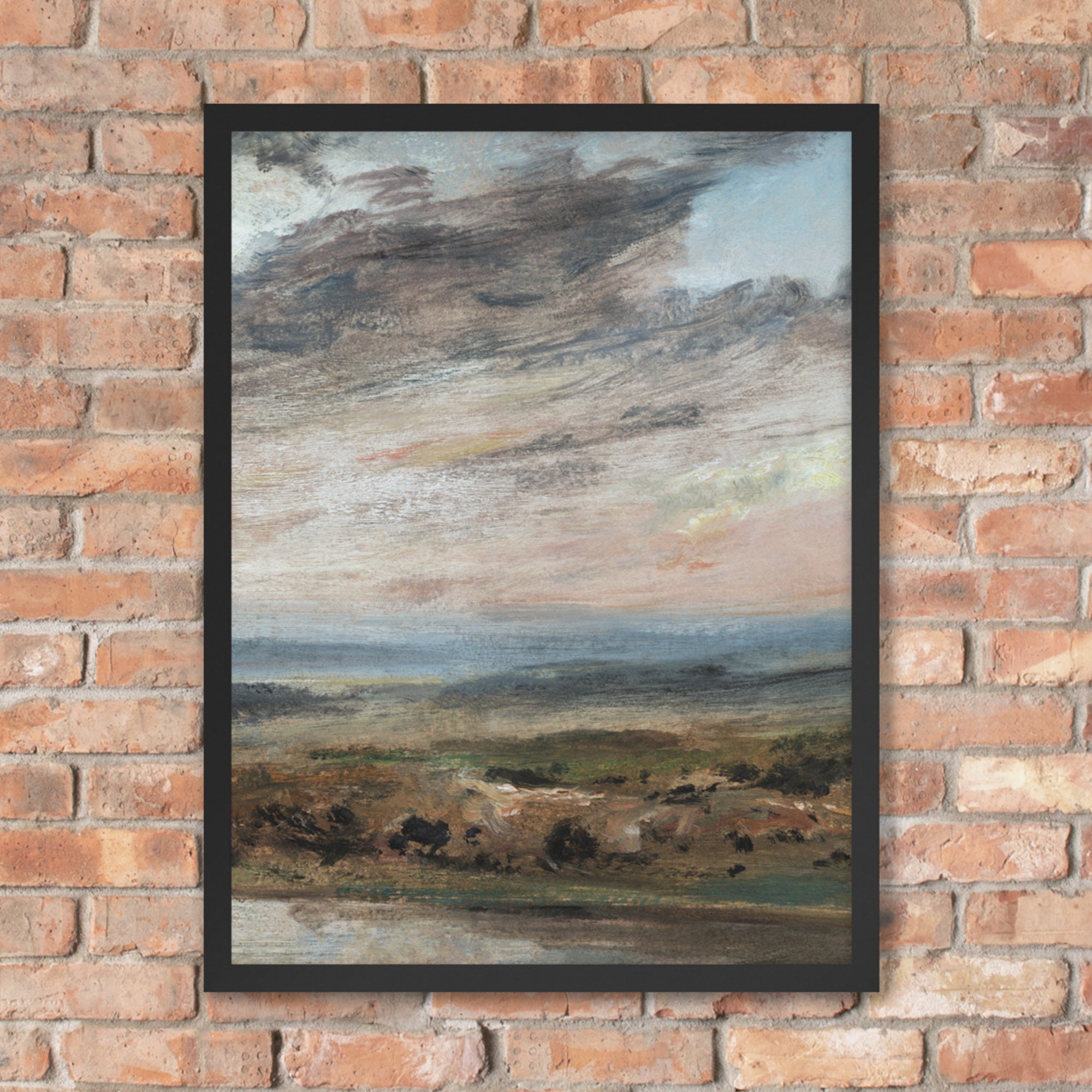 Moody Vintage Countryside Landscape Oil Painting | Rustic Neutral ...
