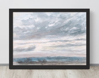 Vintage Watercolor Cloud Print / Pintura de nubes / Estudio de nubes antiguas / Arte de pared de nube rústica / Arte imprimible de nubes / Arte de pared de nubes