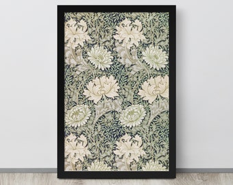 Green Floral Tapestry Wall Art | Antique Flower Textile Print | Vintage Fabric Design | Vintage Textile | Textile Wall Art