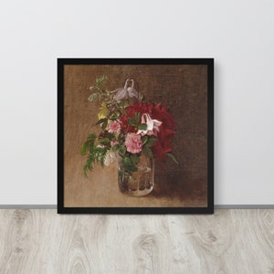 Dark Moody Flower Painting Stilleven schilderij | Vintage Floral Painting Vintage Flower Bouquet Antique Rose Schilderij | Afdrukbare kunst