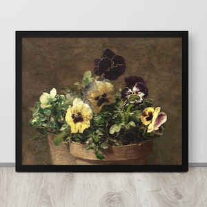 Vintage Pansies Print | Pansies Oil Painting | Pansy Painting | Pansy Wall Art | Spring Flowers | Botanical Wall Art