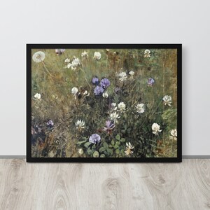 Vintage Wildflower Painting | Spring Meadow Painting | Field of Flowers | Farmhouse Print | Purple Flowers | Country Landscape