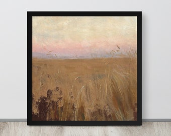 Rustic Landscape Painting | Abstract Hay Field Print | Country Wall Art | Vintage Neutral Art | Farmhouse Decor