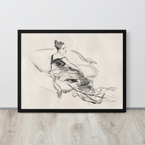 Vintage Woman Portrait  | Woman Lounging | Abstract Print | Minimalist Wall Art | Line Art | Antique Art Sketch | Figure Art