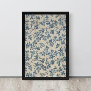 Blue Floral Fabric Wall Art | Antique Flower Textile Print | Vintage Tapestry Design | Rustic Textile Print | Textile Wall Art