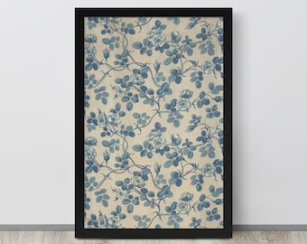 Blue Floral Fabric Wall Art | Antique Flower Textile Print | Vintage Tapestry Design | Rustic Textile Print | Textile Wall Art