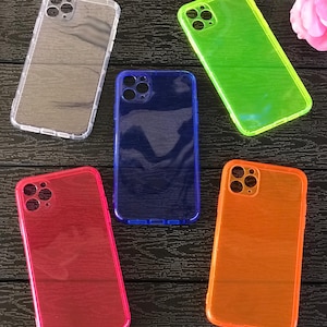 Clear Phone Case For iPhone 11 ProMax 11 Pro 7 8 SE Neon Translucent TPU Shockproof Cover