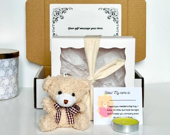 Pocket Bear Hug Comfort Plushie with Candle Gift Box, Sending Hugs Care Package, Thinking of You Gift Box, Miss You Keepsake, Get Well Soon