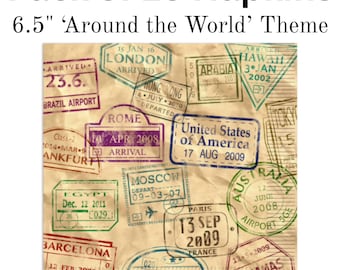 Around the World Themed Napkins | Travel Cruise  European Holiday | 6.5" Luncheon| 16 Count | Air Travel