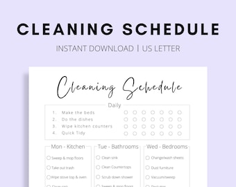 Reinigingsschema, schoonmaakchecklist, schoonmaakschema digitale download, schoonmaakplanner, afdrukbaar schoonmaakschema