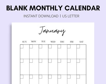 Blank Monthly Calendar, Printable Perpetual Calendar, Printable Calendar Blank