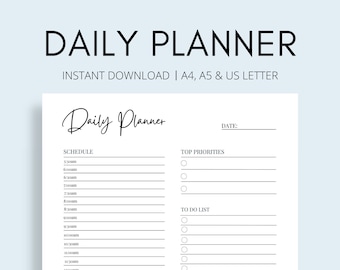 Printable Daily Planner Page, Daily Schedule, Daily Hourly Planner, Daily Productivity Planner Printable, Work Daily Planner